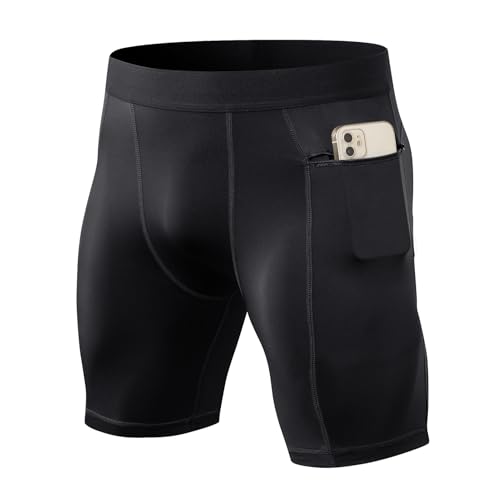 Ruowuhen Herren Funktionsshorts Kompressionsshorts mit Taschen, Herren Baselayer Unterhose Tights Kurz Laufhose Schnelltrocknendes Laufunterwäsche Schwarz XXL von Ruowuhen