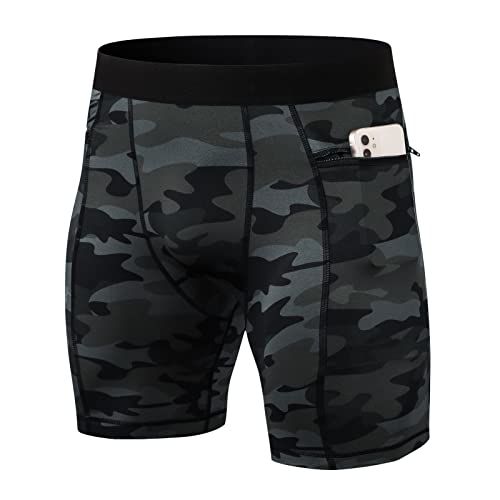 Ruowuhen Herren Funktionsshorts Kompressionsshorts mit Taschen, Herren Baselayer Unterhose Tights Kurz Laufhose Schnelltrocknendes Laufunterwäsche Tarnfarbe Schwarz L von Ruowuhen