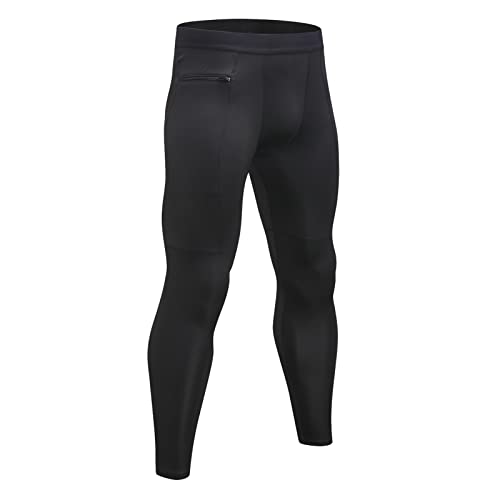 Ruowuhen Herren Kompressionshose Schnelltrocknend Laufhose Sport Leggings Atmungsaktive Trainingshose Funktionshose Tights für Männer Schwarz S von Ruowuhen