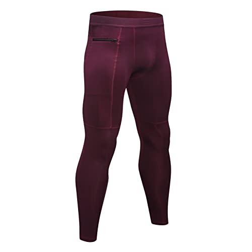 Ruowuhen Herren Kompressionshose Schnelltrocknend Laufhose Sport Leggings Atmungsaktive Trainingshose Funktionshose Tights für Männer Weinrot S von Ruowuhen