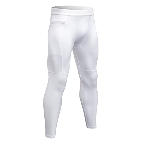 Ruowuhen Herren Kompressionshose Schnelltrocknend Laufhose Sport Leggings Atmungsaktive Trainingshose Funktionshose Tights für Männer Weiß S von Ruowuhen