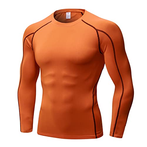 Ruowuhen Herren Kompressionsshirt Langarm Laufshirt Funktionsshirt Sportshirt Schnelltrocknend Atmungsaktiv Trainingsshirt Fitnessshirt Orange L von Ruowuhen