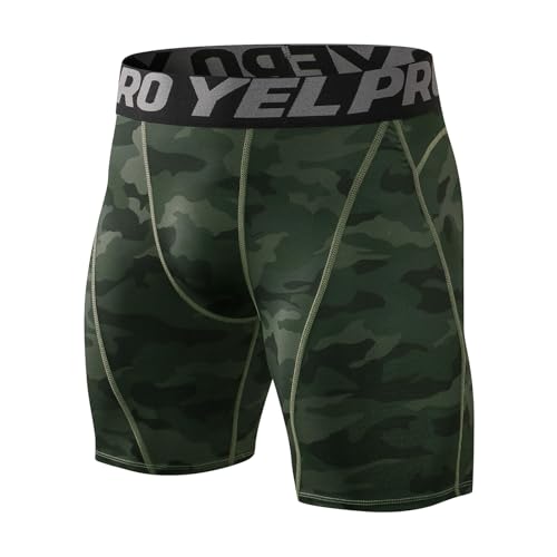 Ruowuhen Herren Kompressionsshorts, Tights Herren Kurz Schnelltrocknendes Baselayer Unterhose Atmungsaktive Laufshorts Trainingsshorts Tarnfarbe Grün S von Ruowuhen