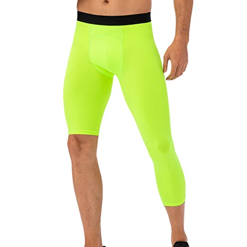 Ruowuhen Kompressionshose Herren 3/4 Laufhose Sport Leggings Atmungsaktiv Funktionshose Tights Compression Hose für Männer Fluoreszentes Grün L von Ruowuhen