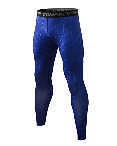Ruowuhen Kompressionshose Herren Lange Laufhose Männer Sport Leggings Atmungsaktiv Funktionsunterhose Tights Unterhose Blau 3XL von Ruowuhen