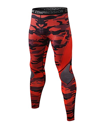 Ruowuhen Kompressionshose Herren Lange Laufhose Männer Sport Leggings Atmungsaktiv Funktionsunterhose Tights Unterhose Camouflage Rot M von Ruowuhen