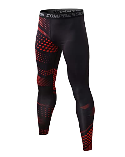Ruowuhen Kompressionshose Herren Lange Laufhose Männer Sport Leggings Atmungsaktiv Funktionsunterhose Tights Unterhose Schwarz Rot M von Ruowuhen