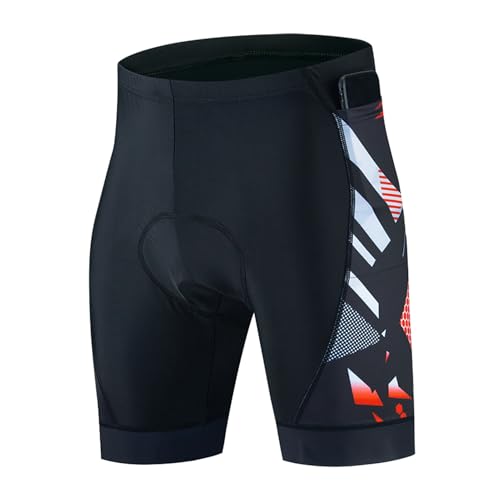 Ruowuhen Radlerhose Herren mit 5D Gel-Sitzpolster, Fahrradhose Herren Atmungsaktive Schnelltrocknende Radhose mit 3 Taschen Rot L von Ruowuhen
