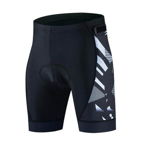 Ruowuhen Radlerhose Herren mit 5D Gel-Sitzpolster, Fahrradhose Herren Atmungsaktive Schnelltrocknende Radhose mit 3 Taschen Weiß L von Ruowuhen