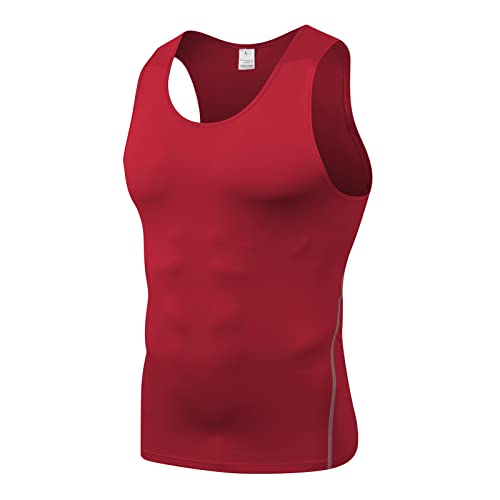 Ruowuhen Sport Unterhemd Herren Ärmellos Kompressionsshirt Sport Tank Tops Laufshirt Atmungsaktiv Funktionsshirt für Männer Rot 3XL von Ruowuhen