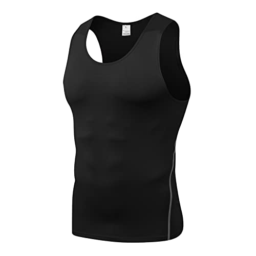 Ruowuhen Sport Unterhemd Herren Ärmellos Kompressionsshirt Sport Tank Tops Laufshirt Atmungsaktiv Funktionsshirt für Männer Schwarz L von Ruowuhen