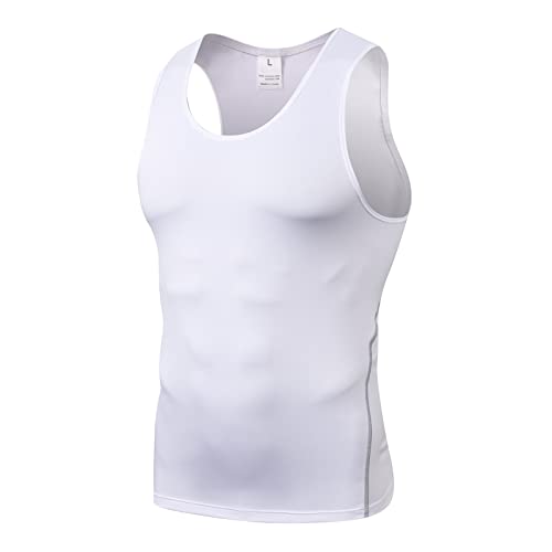 Ruowuhen Sport Unterhemd Herren Ärmellos Kompressionsshirt Sport Tank Tops Laufshirt Atmungsaktiv Funktionsshirt für Männer Weiß 3XL von Ruowuhen