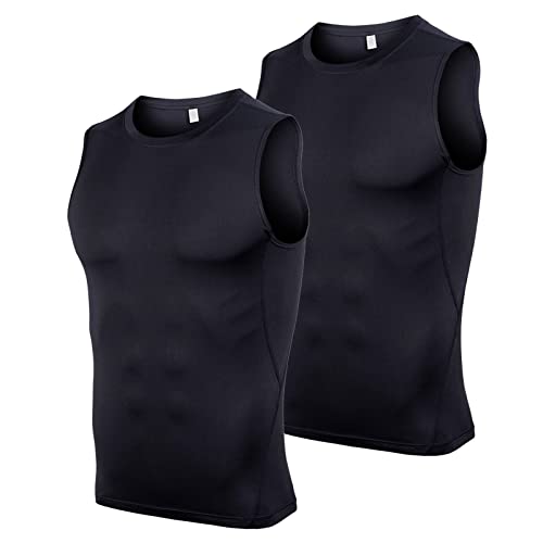 Ruowuhen Tank Top Herren Ärmellos Kompressionsshirt Funktionsshirt Schnelltrocknende Sport Tanktop Unterhemd 2er Pack Schwarz+Schwarz M von Ruowuhen