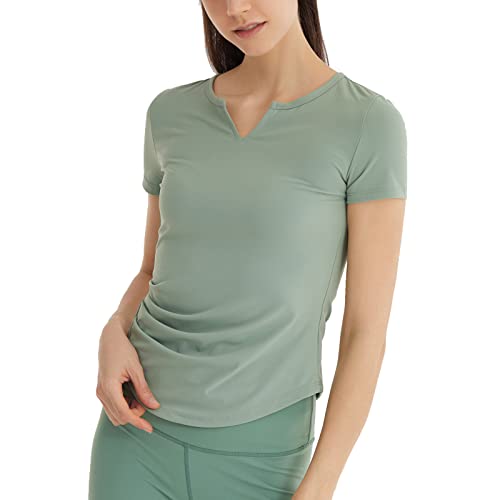 Sport T-Shirt Damen Kurzarm, Schnelltrocknend Laufshirt Atmungsaktiv Slim Funktionsshirt Sportshirt Gym Yoga Tops Grün M von Ruowuhen