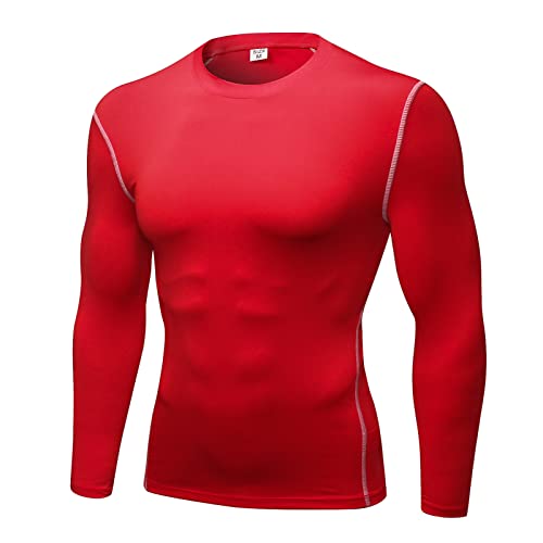 Sportshirt Herren Langarm Funktionsshirt Kompressionsshirt Laufshirt Männer Schnelltrocknend Atmungsaktiv T-Shirt Trainingsshirt Rot M von Ruowuhen