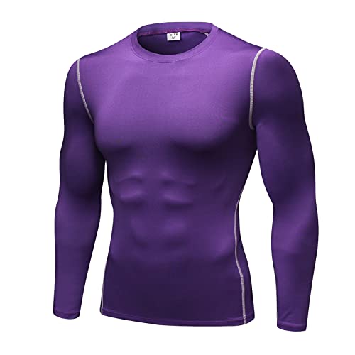 Sportshirt Herren Langarm Funktionsshirt Kompressionsshirt Laufshirt Männer Schnelltrocknend Atmungsaktiv T-Shirt Trainingsshirt Violett L von Ruowuhen