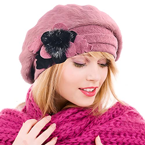 Ruphedy Baskenmütze Damen Wolle Französischen Barett Beanie Winter Mütze Hy022 (Br022-Rosa) von Ruphedy