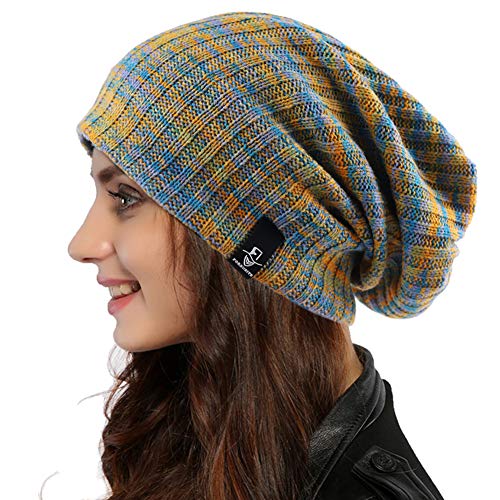 Ruphedy Damen Beanie Mütze Winter Long Oversized Slouchy Beany Strickmütze B08 (B309w-Blau/Multi) von Ruphedy