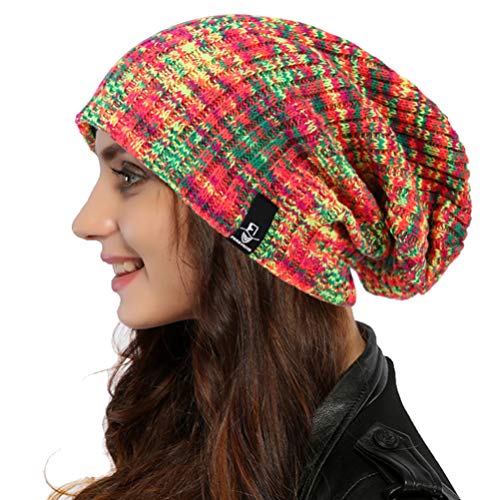 Ruphedy Damen Beanie Mütze Winter Long Oversized Slouchy Beany Strickmütze B08 (B309w-Rot/Multi) von Ruphedy