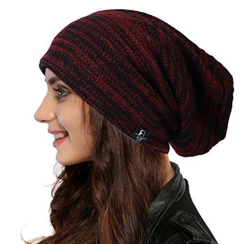 Ruphedy Damen Slouchy Beanie Mütze Knit Lange Baggy Slouch Skull Cap für Winter, B5001-Weinrot, Einheitsgröße von Ruphedy