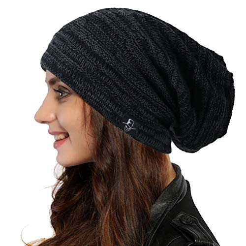 Ruphedy Slouchy Damen-Beanie-Mütze, Strickmütze, lang, Baggy, Totenkopf-Mütze für den Winter, B5001-dunkelgrau, Einheitsgröße von Ruphedy