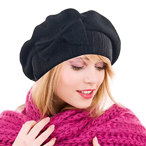 Ruphedy Damen französisch baskenmütze Stricken Wolle baskenmütze Beanie Kirche Kleid hüte Winter Medium Schwarz von Ruphedy