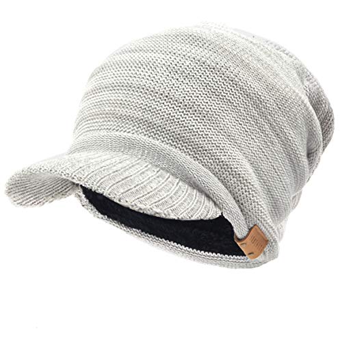 Ruphedy Herren Beanie mit Krempe, Wintermütze, gestrickt, dickes Fleece-Visier, Beanie mit Bill B5042, B319-light grey, Einheitsgröße von Ruphedy