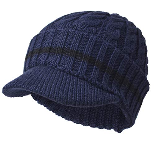 Ruphedy Herren Beanie mit Krempe, Wintermütze, gestrickt, dickes Fleece-Visier, Beanie mit Bill B5042, B321-navy, Einheitsgröße von Ruphedy