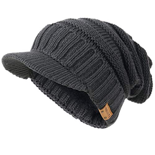 Ruphedy Herren Beanie mit Krempe Wintermütze Strickmütze Dickes Fleece Visier Beanie mit Bill B5042, B320-grau, Einheitsgröße von Ruphedy