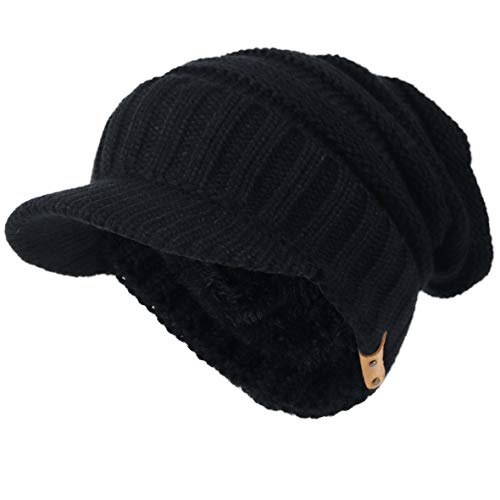 Ruphedy Herren Mütze mit Schirm Fleece Visor Beanie Schirmmütze Wintermütze B319 (B320-Schwarz) von Ruphedy