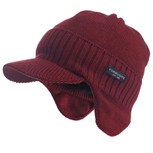 Ruphedy Herren Mütze mit Schirm Fleece Visor Beanie Schirmmütze Wintermütze B319 (B323-Weinrot) von Ruphedy