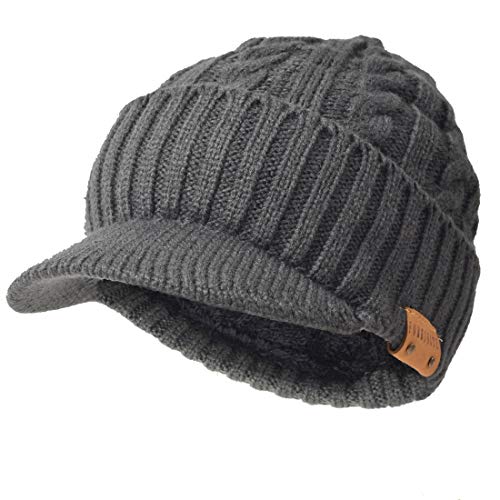 Ruphedy Herren Mütze mit Schirm Fleece Visor Beanie Schirmmütze Wintermütze B319 (B5042-Grau) von Ruphedy