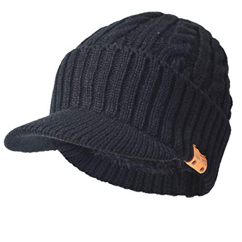 Ruphedy Herren Mütze mit Schirm Fleece Visor Beanie Schirmmütze Wintermütze B319 (B5042-Schwarz) von Ruphedy