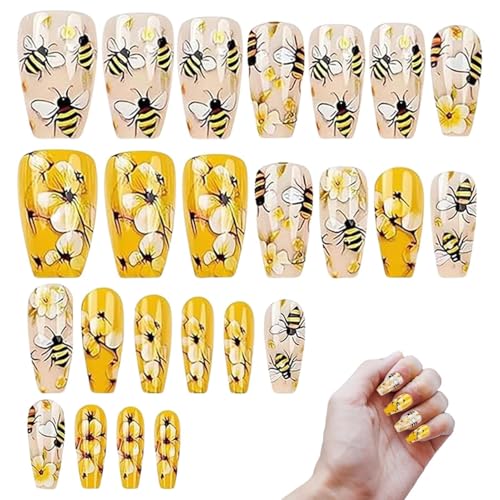 Niedliche Nägel zum Aufkleben für Mädchen, Set mit 24 wiederverwendbaren - und Blumen-Fingernägeln für Reisen, Bühne, Einkaufen von Rurunklee