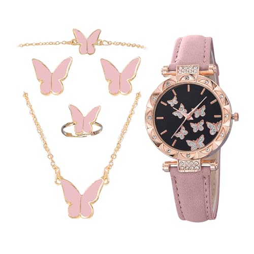 Rurunklee Damenuhren | Uhren- und Armband-Set für Frauen – Luxuriöses PU-Lederband, Damen-Armbanduhr, Halskette, Armband-Set mit Ohrringen für Mädchen, Frauen und Mütter, Refer to description, Armband von Rurunklee