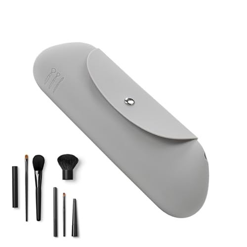 Rurunklee Silikon-Make-up-Pinseltasche, Kosmetikpinselhalter mit Magnetverschluss, Aufbewahrungstasche für Augenbrauenstifte, tragbare Make-up-Tasche für Damen, grau, Refer to description, Uni von Rurunklee