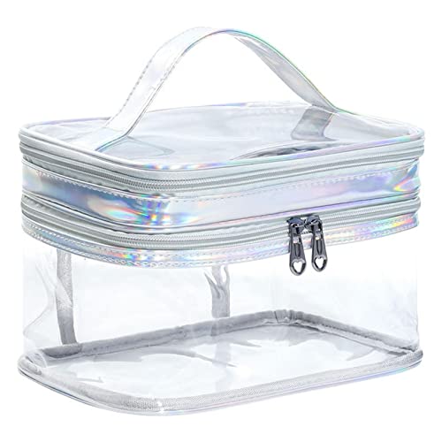Rurunklee Transparente Kulturtasche – Transparente große Make-up-Tasche | wasserdichte Make-up-Tasche, Kosmetiktasche Organizer für Mädchen, Reisetasche für Toilettenartikel, Silver, Refer to von Rurunklee