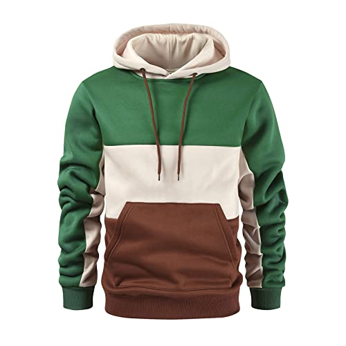 Rusaevon Herren Fleece Pullover Hoodie Sweatshrits Kordelzug Kapuze Color Block Hoody für Herren mit Kängurutasche, Grün, Weiß, Khaki, Small von Rusaevon