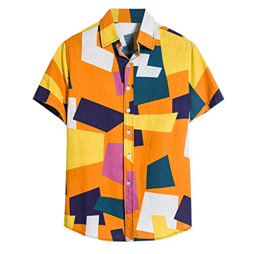 Hawaiianische Herren Leinen mit Druck von Blusenhülsen T-Shirt Baumwolle Kurze lässige Männer Hemden Violett Hemd Herren Hawaiihemd 3D Gedruckt Kurzarm Aloha Freizeit Hemd Button Down von Rusaly