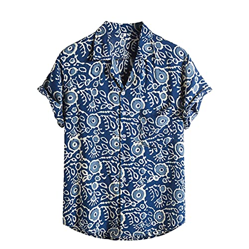 Herren Hawaiihemd Kurzarm Freizeithemd Sommer Freizeit Hemd Kurzarm f黵 M鋘ner Hemd Herren Vintage Streifen Print H, XL Blau (Flamingo Shirt, Hemd Kurzarm Jungen) von Rusaly