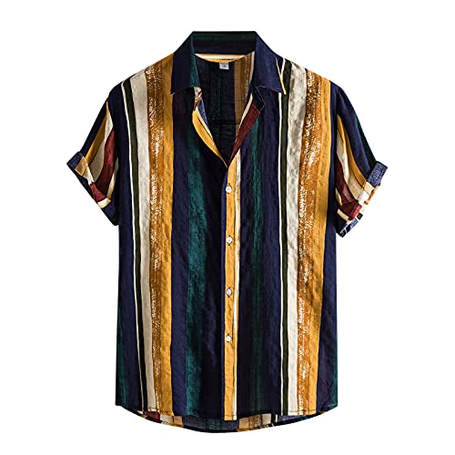 Herren Hawaiihemd Kurzarm Freizeithemd Sommer Freizeit Hemd Kurzarm f黵 M鋘ner Hemd Herren Vintage Streifen Print H, M Gelb (3D Shirt Outfit, herrenhemd schwarz) von Rusaly