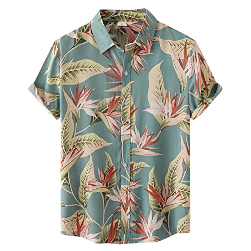 Herren Vintage Hemd Kurzarm Hawaiihemd Baumwoll Herren Hemd Standard-fit Short-Sleeve 100% Cotton Hawaiian Shirt f黵 Reise Strand L, 2XL Gr黱 (Hemd Herren Sommer, Funky hawaiihemd Jungle) von Rusaly