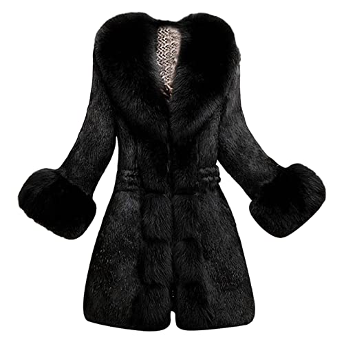 Rusaly Damen Dicker Wintermantel Winterparka mit Kapuze Windjacke Taschen Damen Jacke Gefütterte Teddyfell Fleece-Mantel Plus Size Plain Daunenmantel Langarm Reißverschlusstasche mit Taschen A813 von Rusaly