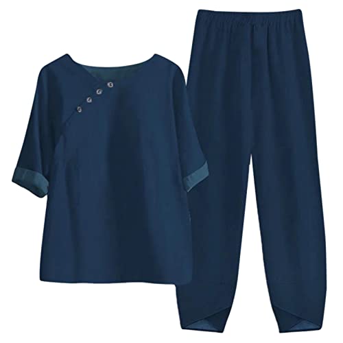 Rusaly Damen Sommer Elegant GroßE GrößE 2-Teilig, Crop-Tops, Weite Bein Hose Mit Hoher Taille Tracksuit 2023 Streetwear Freizeitanzug Zweiteiler Tracksuit Loungewear von Rusaly