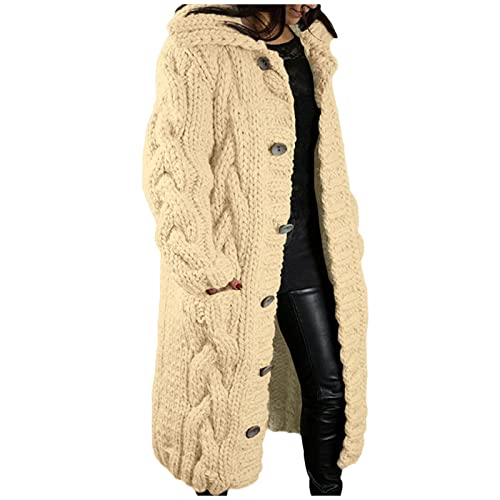 Rusaly Damen Winterjacke Warme Fleece Futter Plüsch Teddyjacke Sweatshirt mit Kapuze Einfarbig Lose Casual Wintermantel Lang Frauen Strickjacke Langarm Mantel Cardigan Winter Outwear Mit Taschen von Rusaly