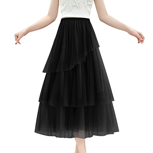 Rusaly Faltenrock mädchen Tutu Damenrock Tüllrock Reifrock 50er Kurz Unterrock Vintage Ballettrock Monochrom Multi-Schichten Ballkleid Abendkleid Abendkleider Anlass von Rusaly