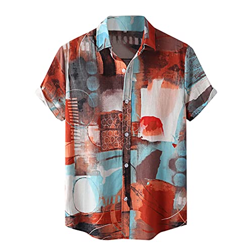 Rusaly Herren Hawaiihemd Kurzarm Freizeithemd Sommer Freizeit Hemd Kurzarm f黵 M鋘ner Hemd Herren Vintage Streifen Print B, 2XL Gelb (Hawai Hemd, freizeithemd Herren Kurzarm) von Rusaly