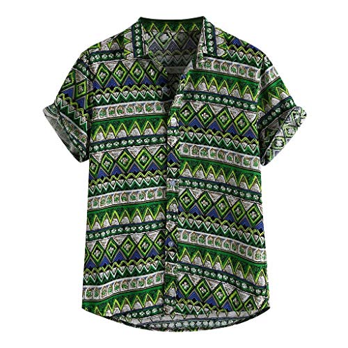 Rusaly Herren Hawaiihemd Kurzarm Freizeithemd Sommer Freizeit Hemd Kurzarm f黵 M鋘ner Hemd Herren Vintage Streifen Print I, 5XL Gr黱 (90 Jahre Outfit, Hemd Herren Sommer) von Rusaly