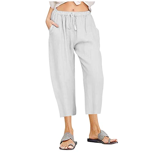 Rusaly Hosen Damen Sommer Cargohose 3/4 Lange Capri Freizeithose Pyjamahosen für Damen Sommer Leinenhose Outdoorhose Leggins Hose für Damen Sport-Jogginghosen für Damen von Rusaly