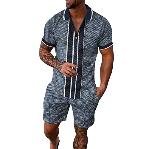 Mode Bedruckter Set Sommer Freizeitanzug für Männer Streatwear Trainingsanzüge für Herren Pullover-Trainingsanzug-Set für Männer Männer Freizeit Business Shirt Hemd + Sporthose Shorts von Rusaly